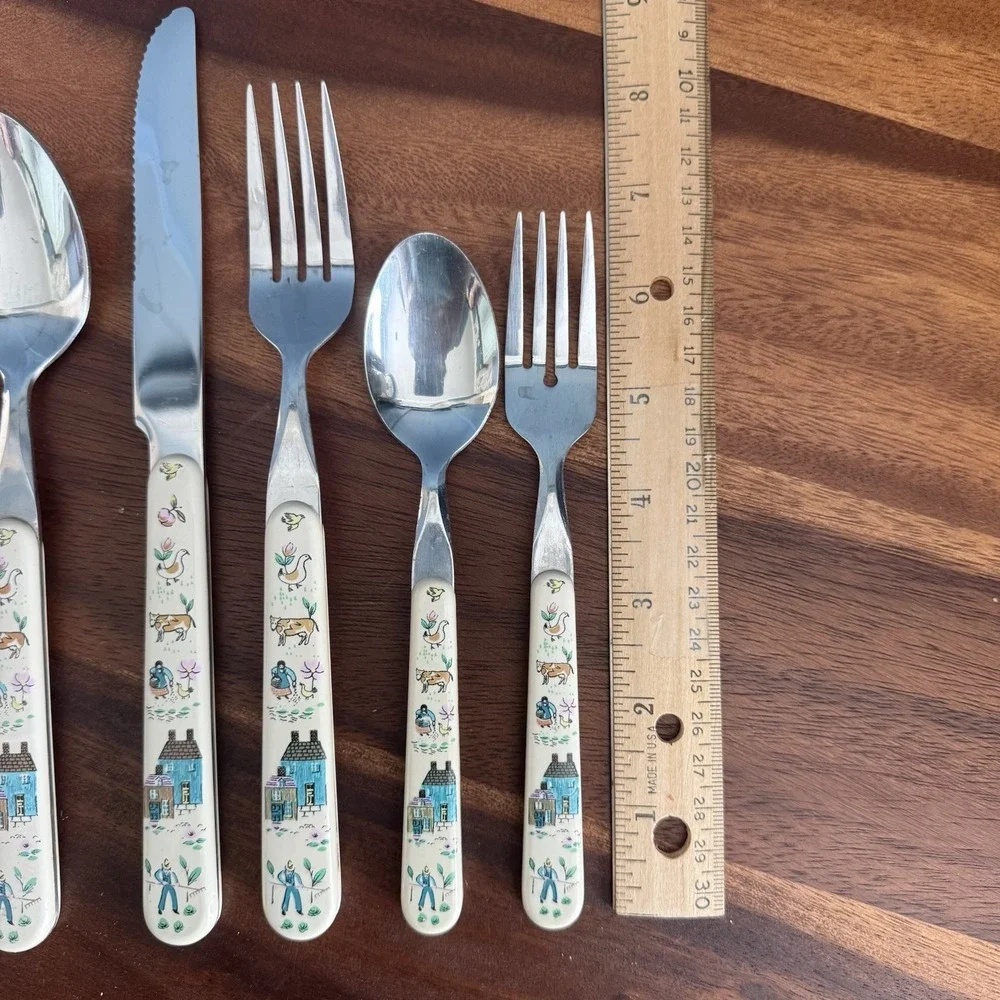 Vintage Heartland International Flatware‎ 5 Pc Place Setting Folk Art Country